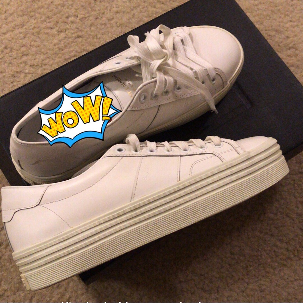YSL white sneakers with platform